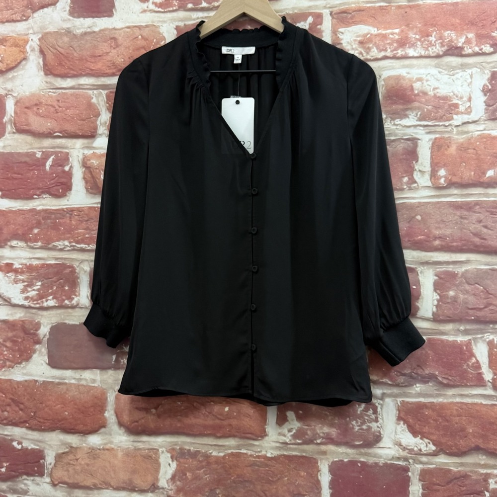 Anthropologie DR2 Top Women's XS Plain Black Casual Career Pullover Shirt